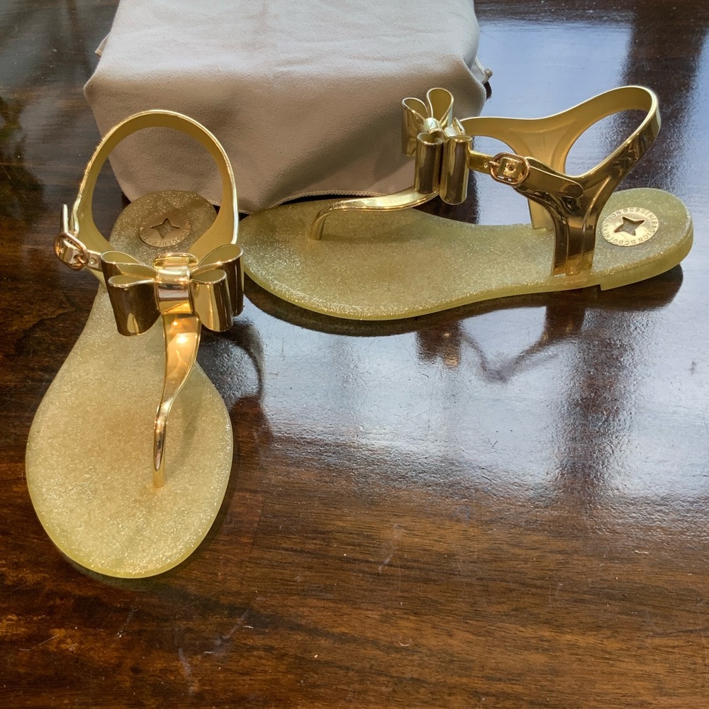 Gold Bow Jelly Sandals
